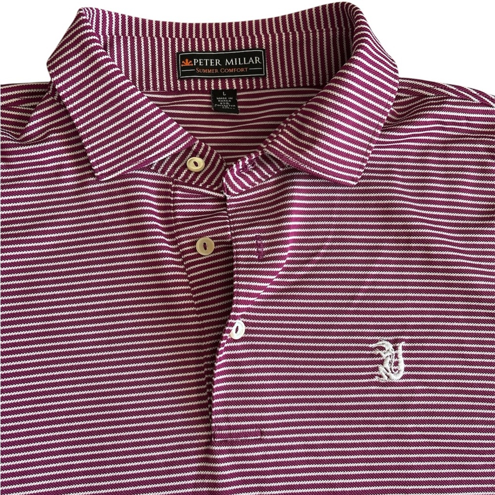 Peter Millar Men's Polo Shirt - Wine and White Stripes